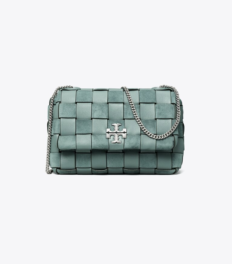 Tory Burch designer crossbody bags Kira Woven Mini Bag in Arctic angle