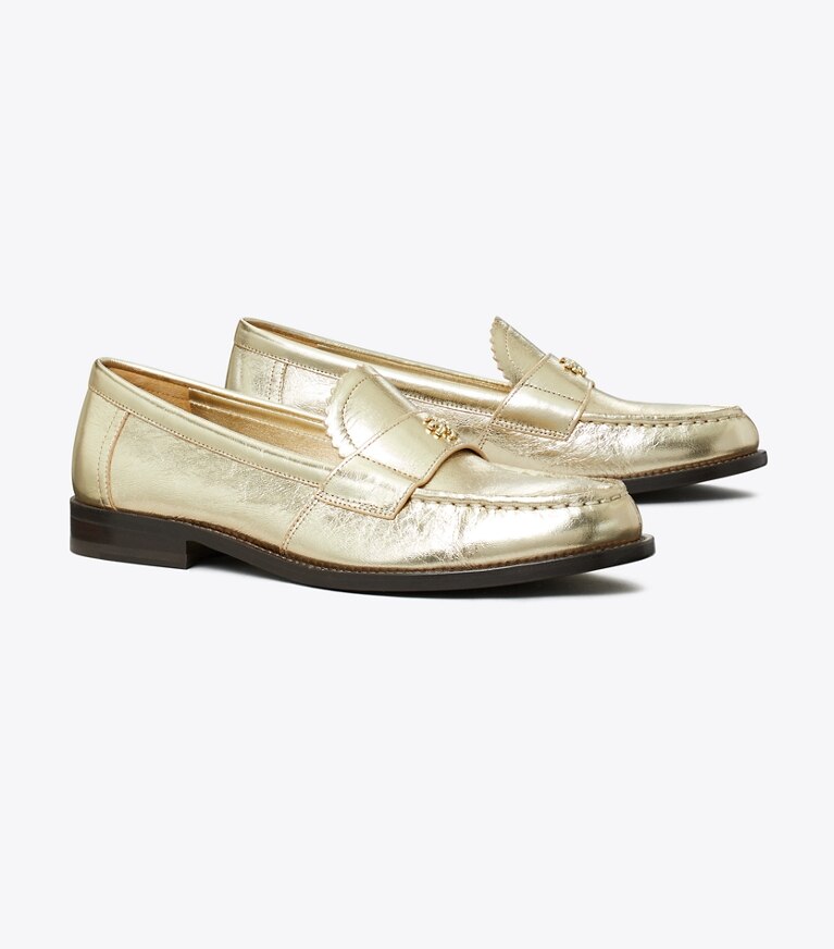 Tory Burch designer loafers Klassischer Loafer in SPARK GOLD / PLATINO angle