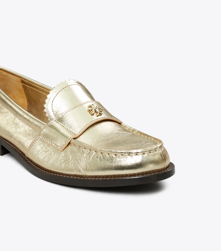 Tory Burch designer loafers Klassischer Loafer in SPARK GOLD / PLATINO angle