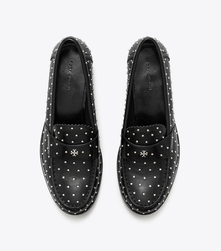 Tory Burch designer loafers Klassischer Loafer mit Nieten in PERFECT BLACK / SILVER angle