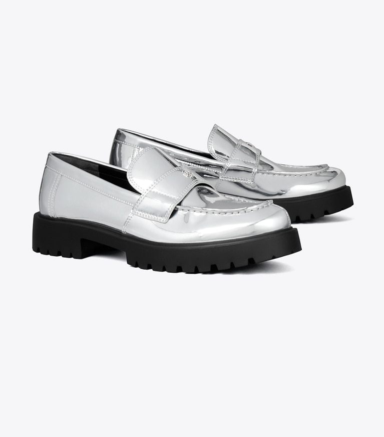 Tory Burch designer loafers Klassischer Loafer mit Profilsohle in ARGENTO angle