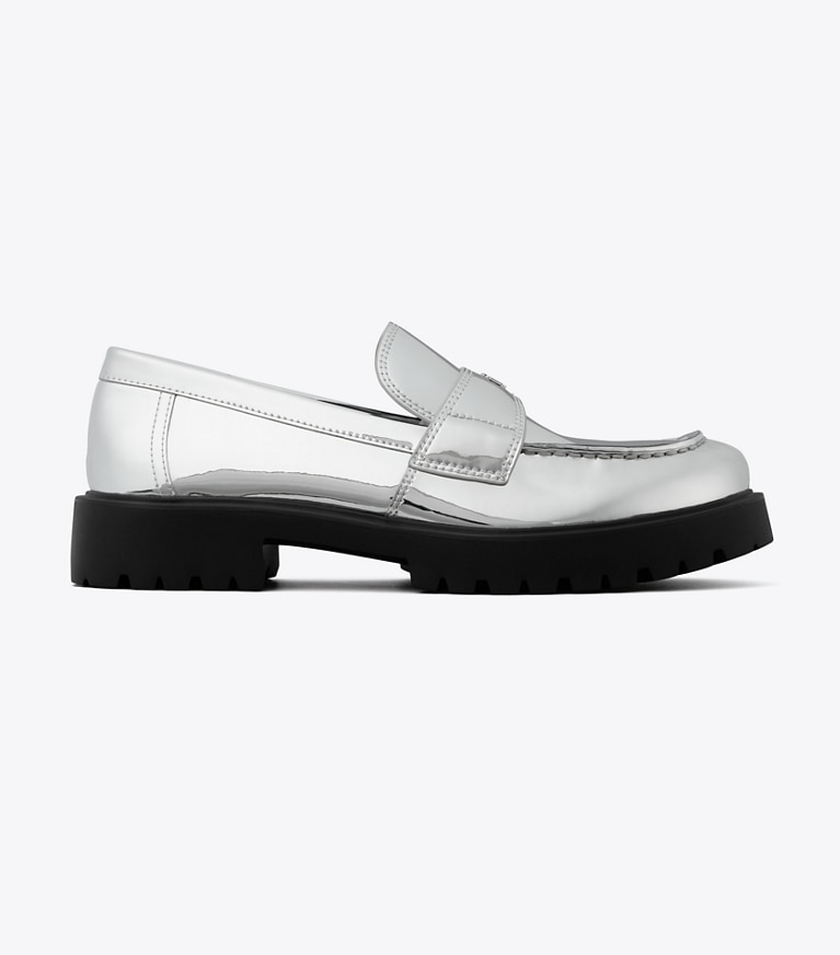 Tory Burch designer loafers Klassischer Loafer mit Profilsohle in ARGENTO angle