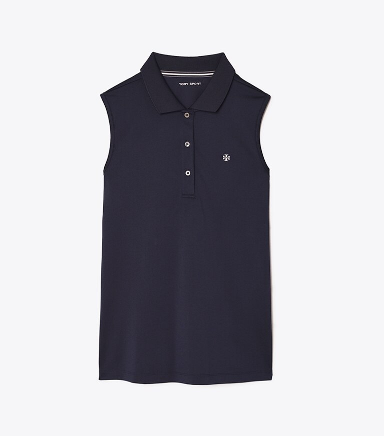 Tory Sport designer oberteile Klassisches, ärmelloses Polo aus Funktionspiqué in Tory Navy front