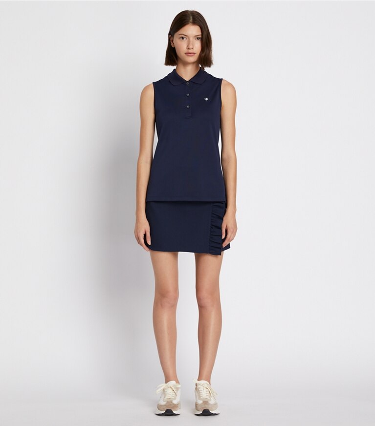Tory Sport designer oberteile Klassisches, ärmelloses Polo aus Funktionspiqué in Tory Navy front