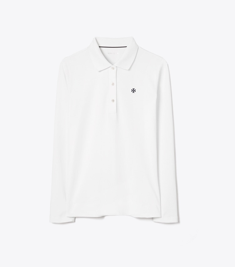 Tory Sport designer oberteile Klassisches Langarmpoloshirt aus technischem Piqué in Snow White front