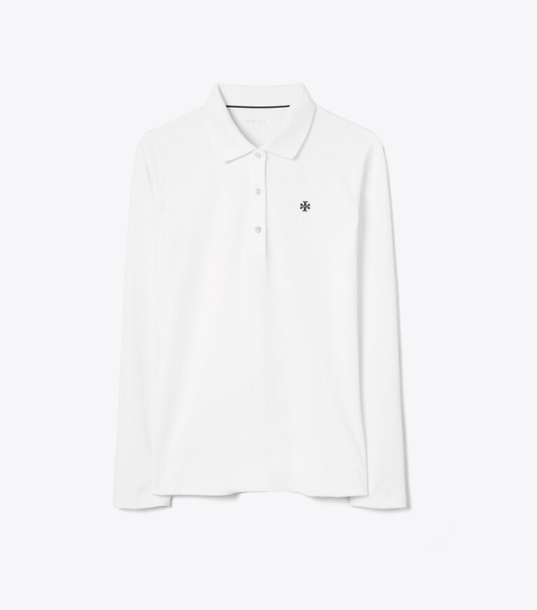 Tory Sport designer oberteile Klassisches Langarmpoloshirt aus technischem Piqué in Snow White front