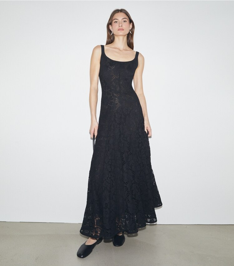 Tory Burch designer kleider Kleid aus floraler Spitze in Black modell von vorn