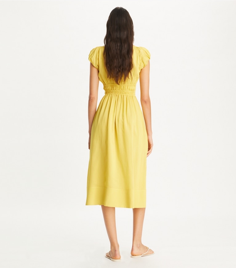 Tory Burch designer kleider Kleid aus Seide und Viskose in Yellow Stripe on model back