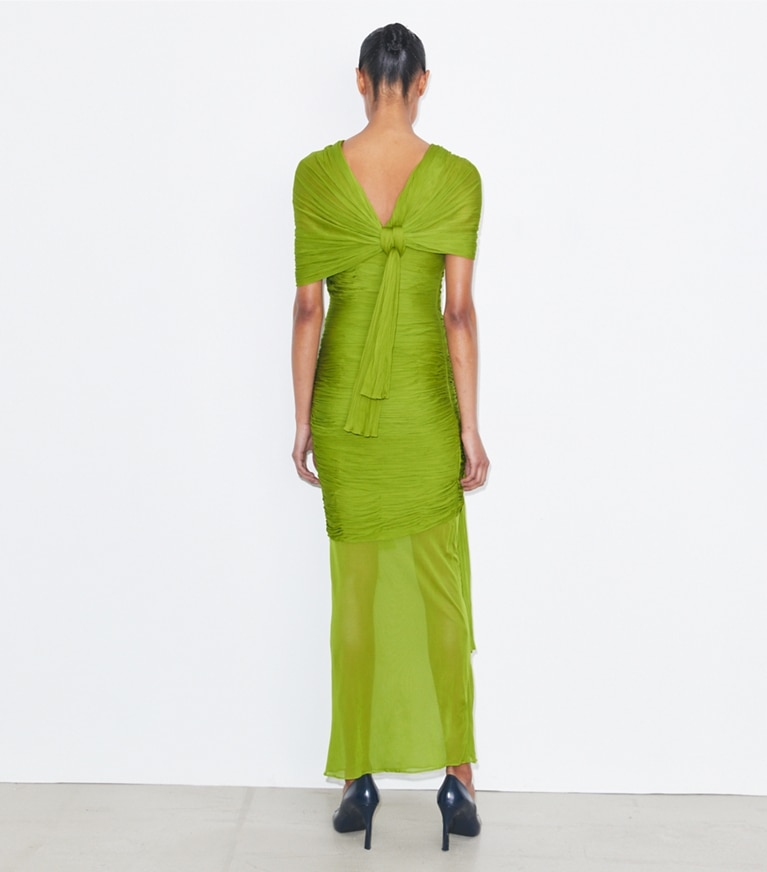 Tory Burch designer kleider Kleid aus Viskose mit Zierknoten in Faded Green front