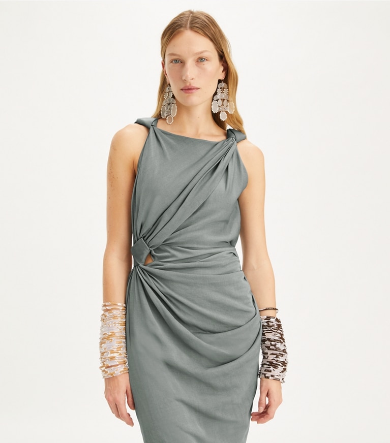 Tory Burch designer kleider Kleid aus Viskose mit Zierknoten in Shale Gray front