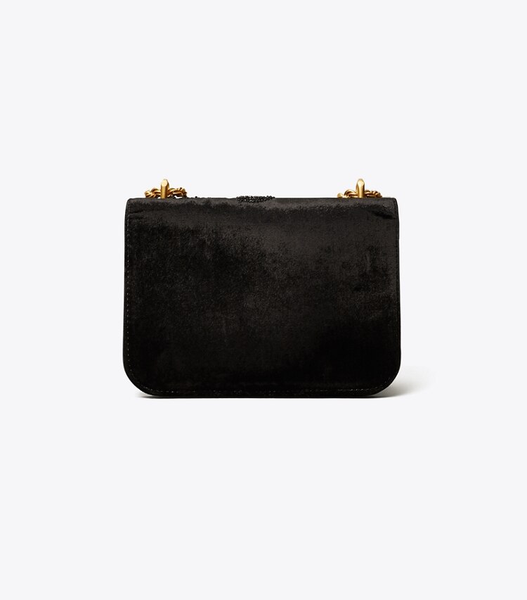Tory Burch designer schultertaschen Kleine, bestickte, wandelbare Eleanor Schultertasche aus Samt in Black / Black zurück