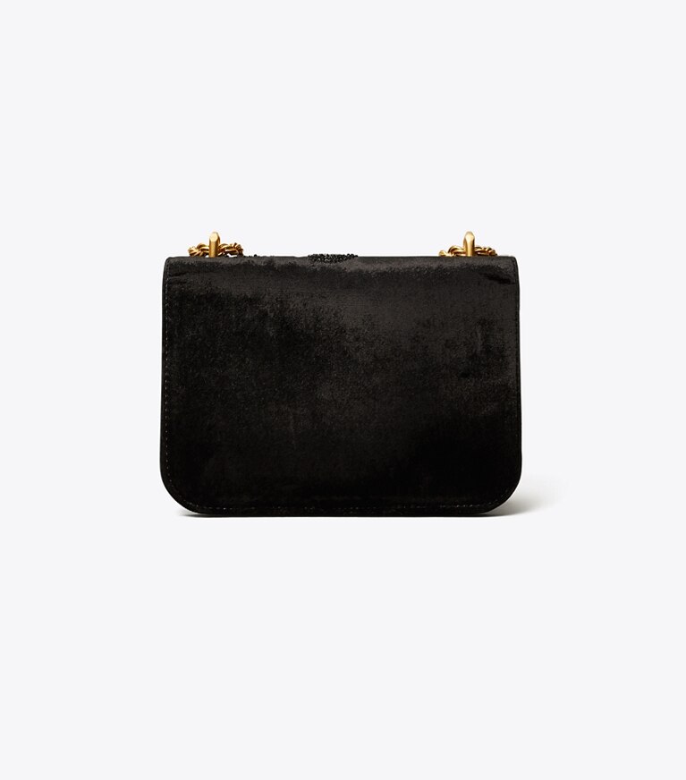 Tory Burch designer schultertaschen Kleine, bestickte, wandelbare Eleanor Schultertasche aus Samt in Black / Black angle