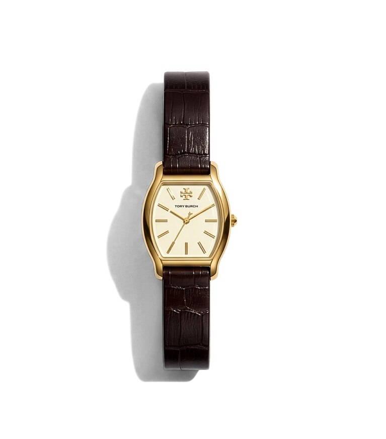 Tory Burch designer armbanduhren Kleine, gebogene Eleanor Uhr in IVORY / GOLD / BROWN CROC additional