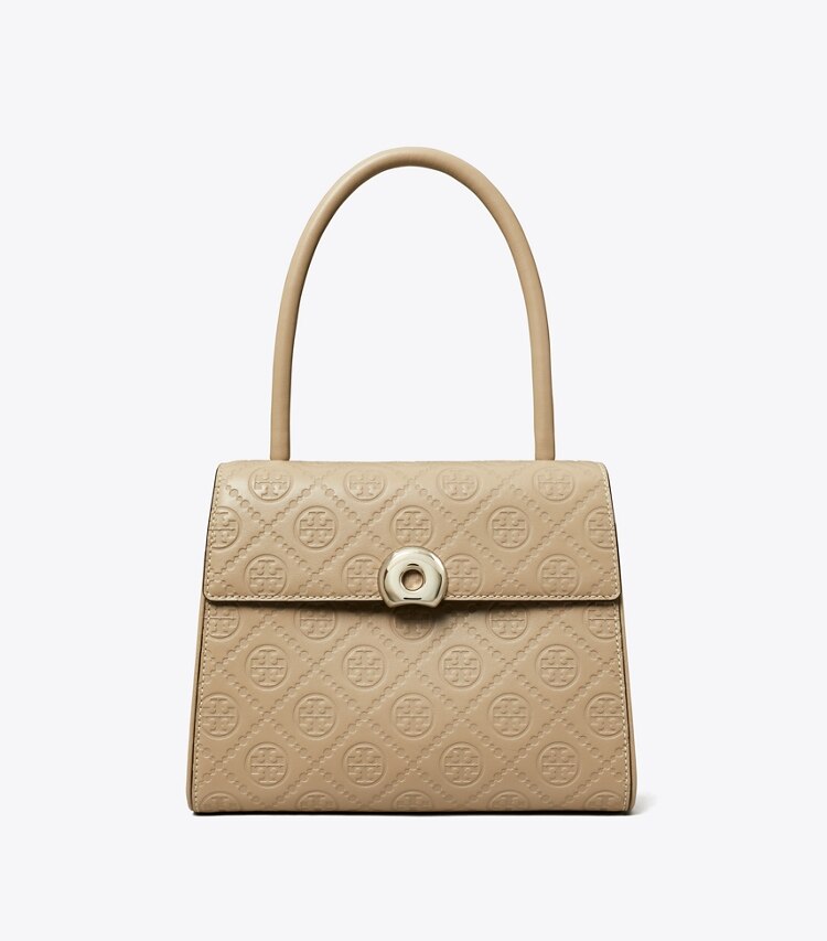 Tory Burch designer henkeltaschen Kleine, geprägte Deville Tasche mit T-Monogramm in Fresh Clay front