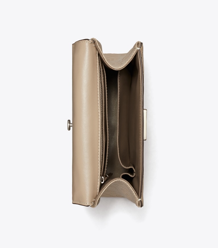 Tory Burch designer henkeltaschen Kleine, geprägte Deville Tasche mit T-Monogramm in Fresh Clay angle