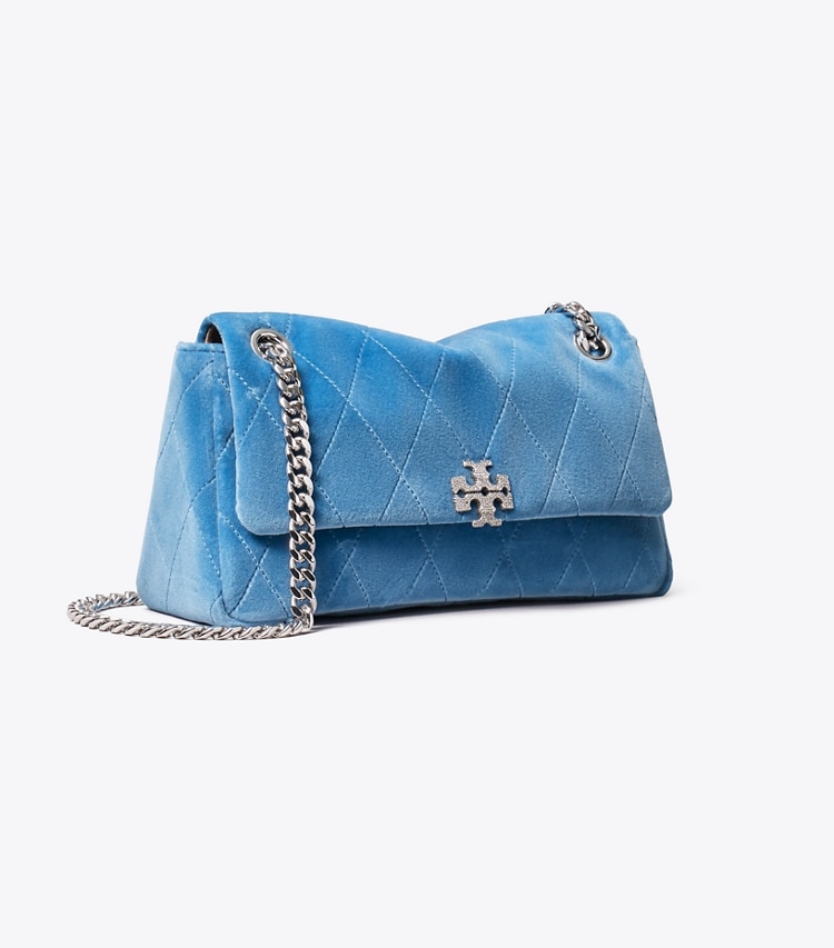 Tory Burch designer schultertaschen Kleine, gesteppte Charlie Schultertasche aus Samt mit Pavé in Electric Blue angle