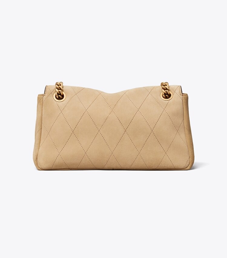 Tory Burch designer schultertaschen Kleine, gesteppte Charlie Schultertasche aus Wildleder in Stone zurück