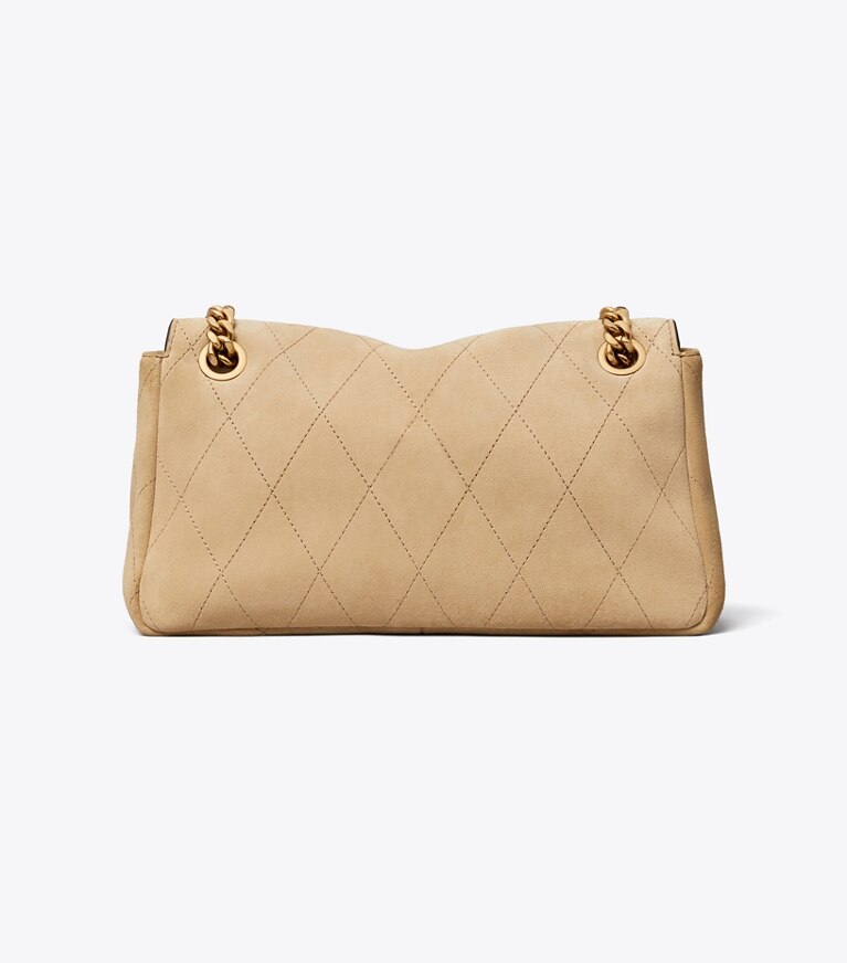 Tory Burch designer schultertaschen Kleine, gesteppte Charlie Schultertasche aus Wildleder in Stone zurück