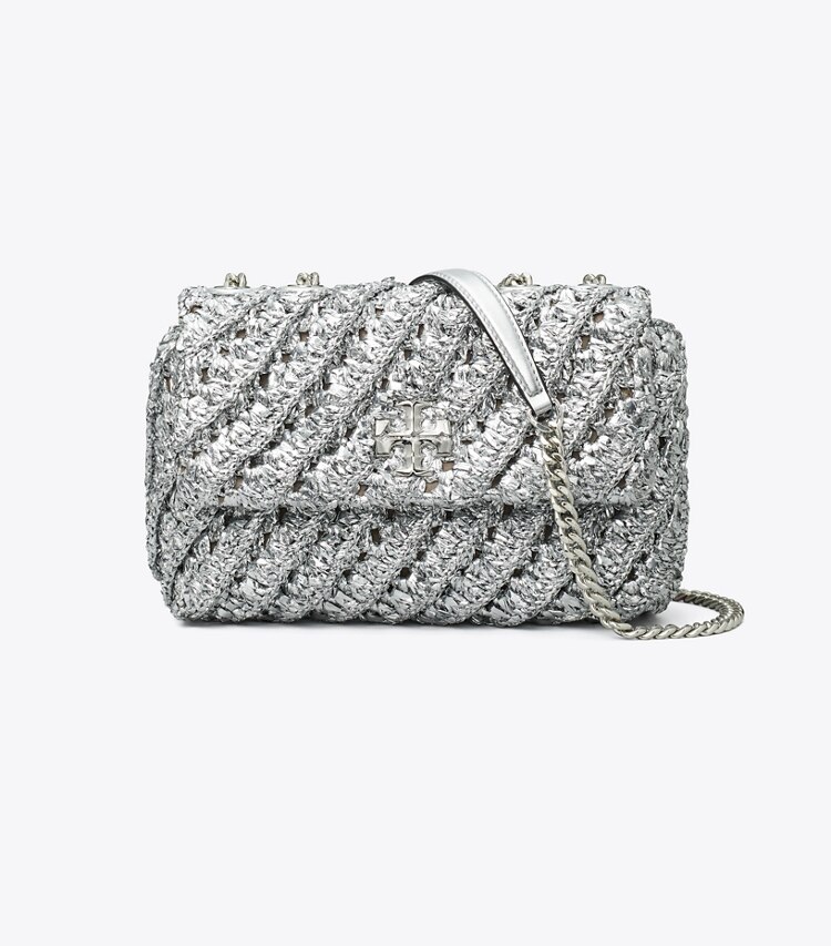 Tory Burch designer schultertaschen Kleine, gewebte Kira Schultertasche in Silver front