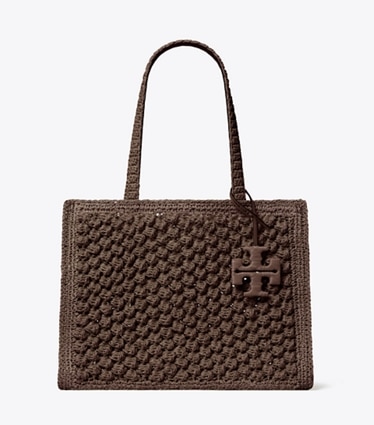 Tory Burch designer tote bags Kleine, handgehäkelte Ella Popcorn Tote Bag in Dark Cocoa front