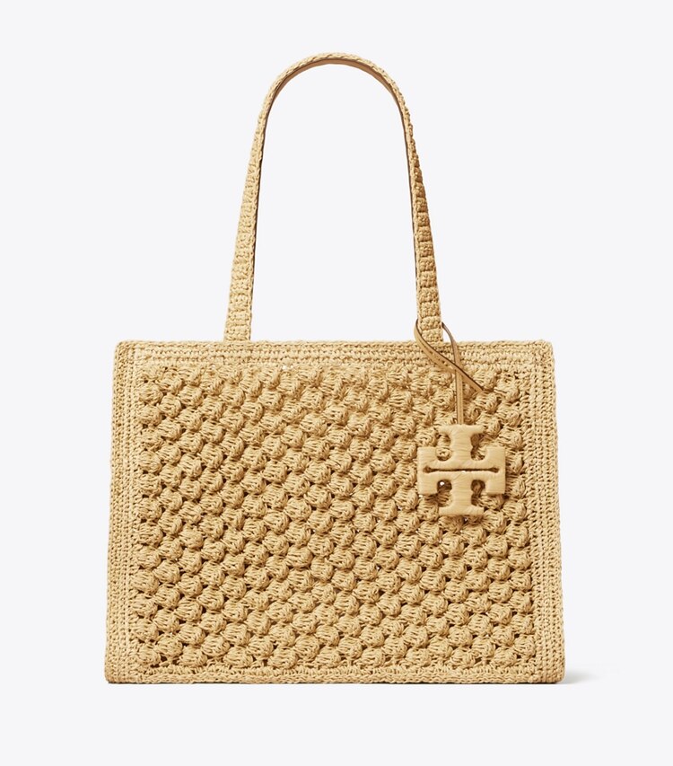 Tory Burch designer tote bags Kleine, handgehäkelte Ella Popcorn Tote Bag in Natural front