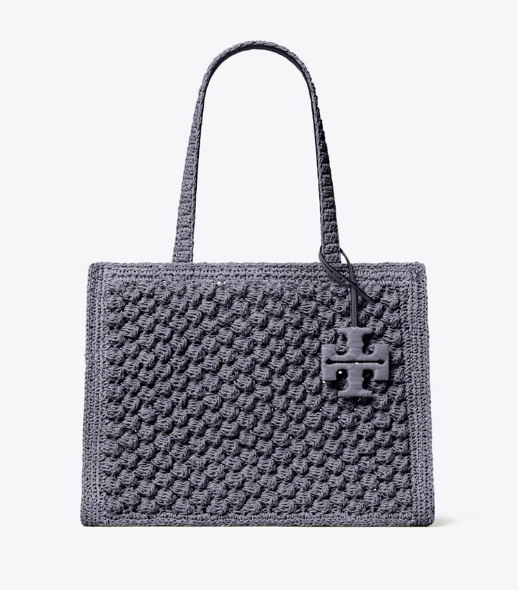 Tory Burch designer tote bags Kleine, handgehäkelte Ella Popcorn Tote Bag in Gray front