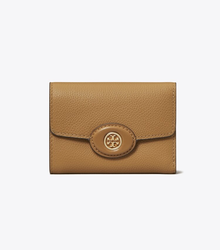 Tory Burch designer geldbörsen Kleine, strukturierte Robinson Geldbörse in Tiramisu front