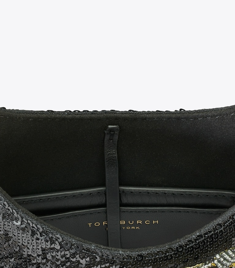 Tory Burch designer schultertaschen Kleine, verzierte Tasche mit Piercingdetail in Black Multi von oben