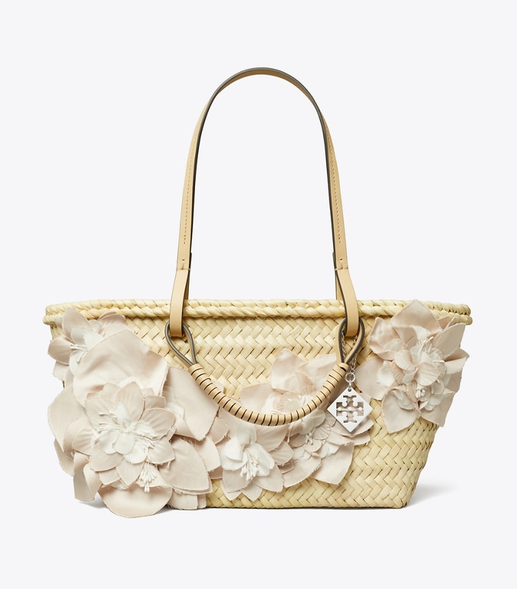 Tory Burch designer tote bags Kleine, verzierte Tote Bag aus Stroh in Natural front
