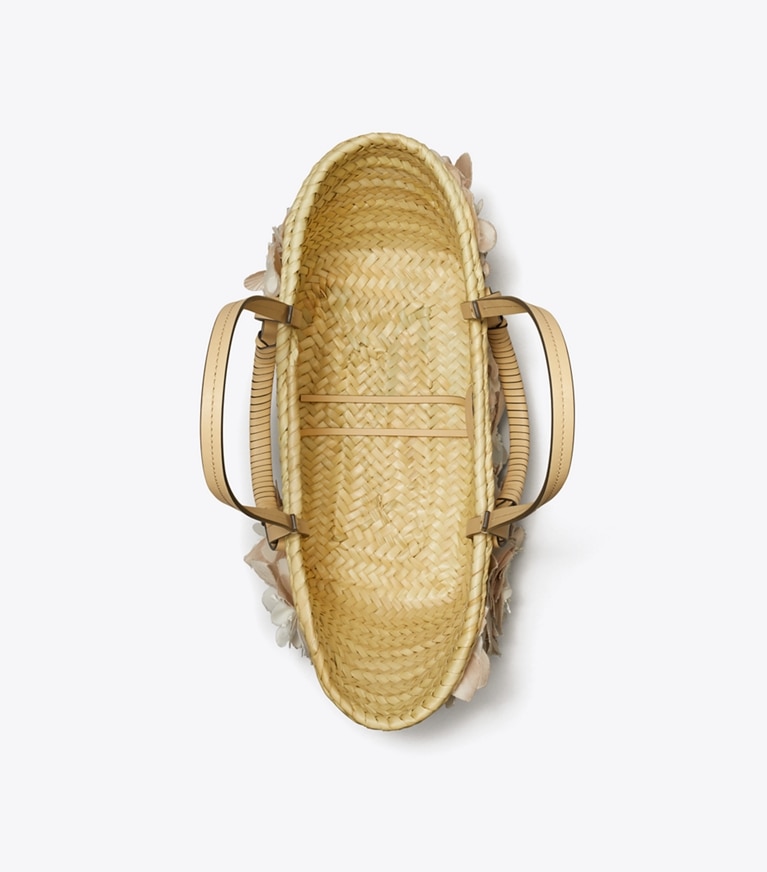 Tory Burch designer tote bags Kleine, verzierte Tote Bag aus Stroh in Natural angle