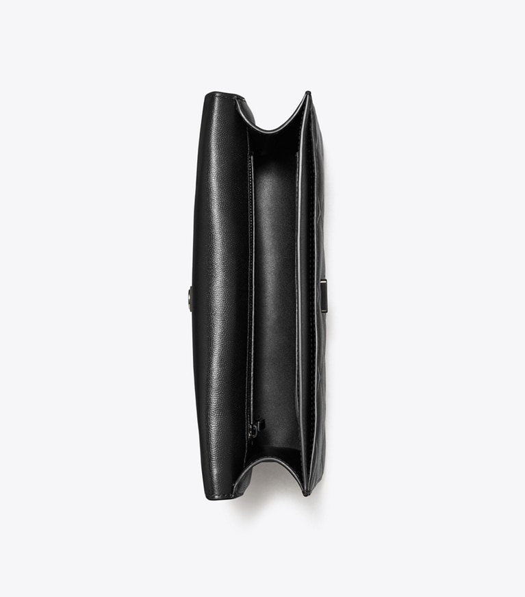 Tory Burch designer schultertaschen Kleine, wandelbare Fleming Schultertasche aus poliertem Narbenleder in Black/Black angle
