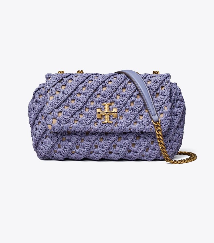 Tory Burch designer schultertaschen Kleine, wandelbare Kira Schultertasche in Häkeloptik in Dark Lotus front