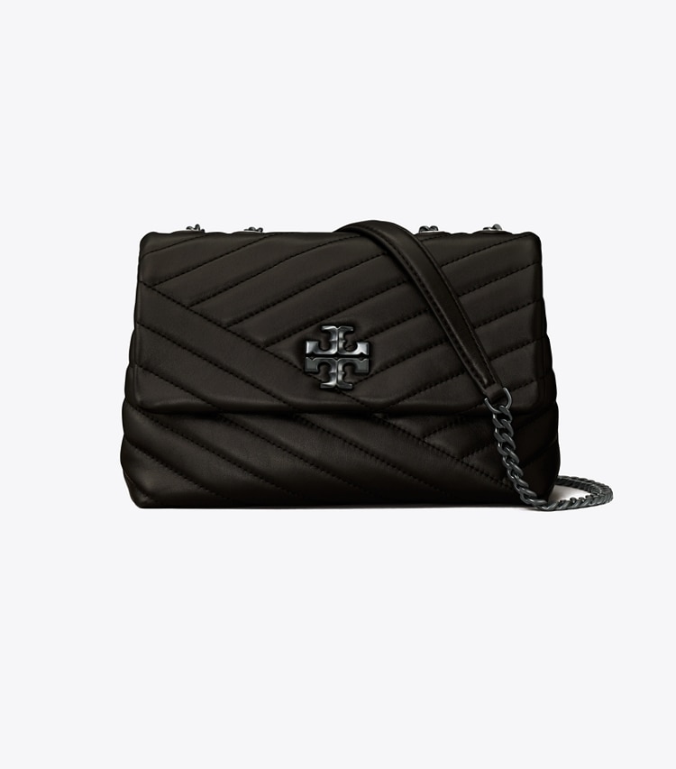 Tory Burch designer schultertaschen Kleine, wandelbare Kira Schultertasche mit Chevron-Steppung  in Black / Silver front
