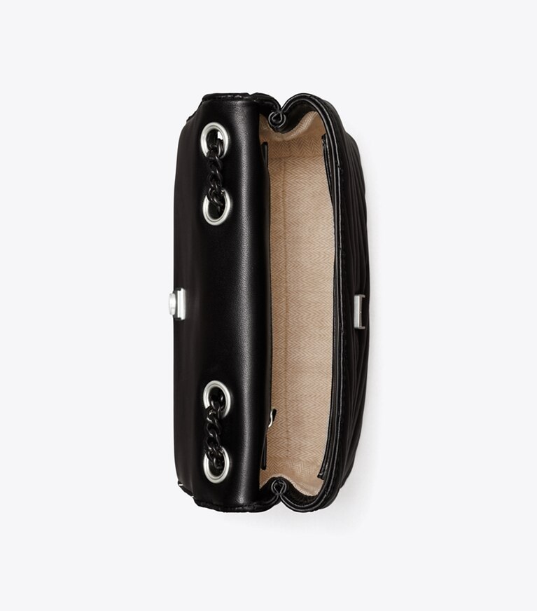 Tory Burch designer schultertaschen Kleine, wandelbare Kira Schultertasche mit Chevron-Steppung  in Black / Silver angle