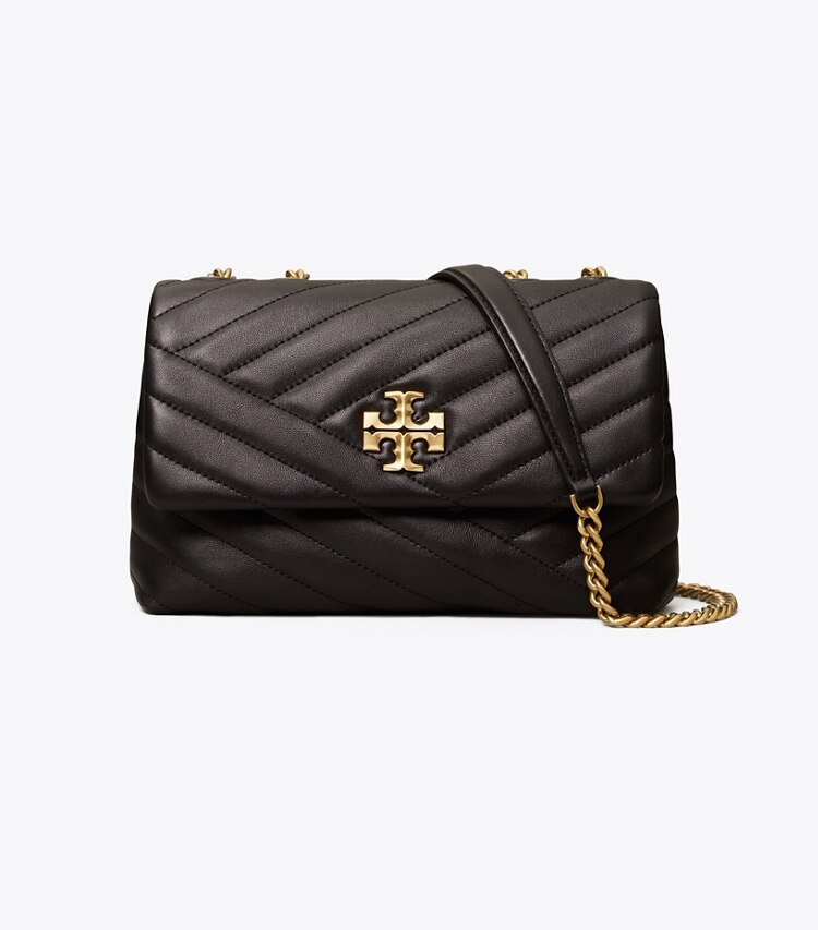 Tory Burch designer schultertaschen Kleine, wandelbare Kira Schultertasche mit Chevron-Steppung in Black front