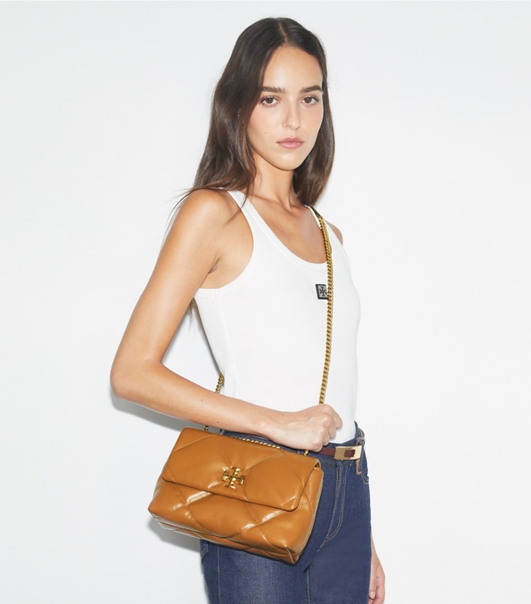 Tory Burch designer schultertaschen Kleine, wandelbare Kira Schultertasche mit Rautensteppung in Classic Chestnut angle