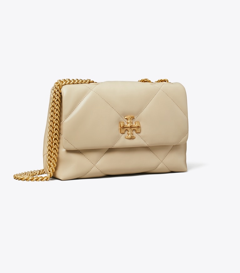 Tory Burch designer schultertaschen Kleine, wandelbare Kira Schultertasche mit Rautensteppung in Light Stone angle