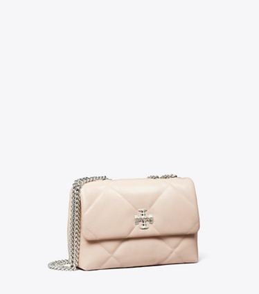 Tory Burch designer schultertaschen Kleine, wandelbare Kira Schultertasche mit Rautensteppung in Soft Pink angle