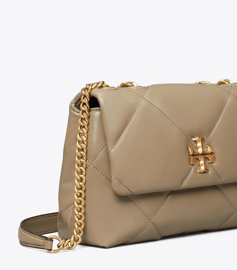 Tory Burch designer schultertaschen Kleine, wandelbare Kira Schultertasche mit Rautensteppung in Taupe Oak angle
