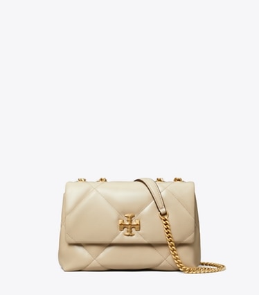 Tory Burch designer schultertaschen Kleine, wandelbare Kira Schultertasche mit Rautensteppung in Light Stone front