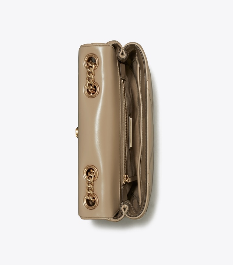 Tory Burch designer schultertaschen Kleine, wandelbare Kira Schultertasche mit Rautensteppung in Taupe Oak angle