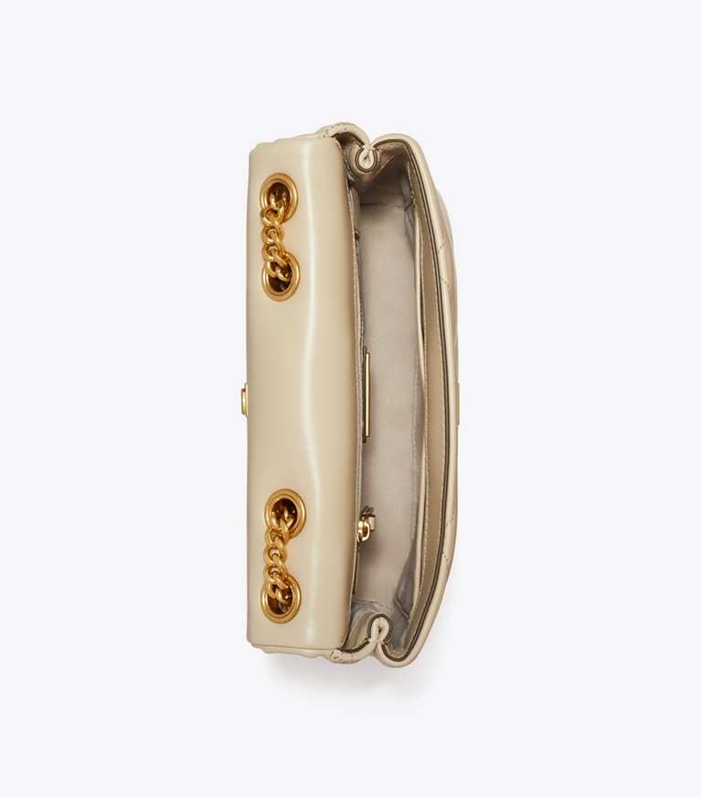 Tory Burch designer schultertaschen Kleine, wandelbare Kira Schultertasche mit Rautensteppung in Light Stone von oben