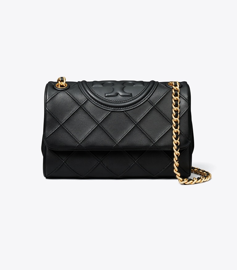 Tory Burch designer schultertaschen Kleine, weiche, wandelbare Fleming Schultertasche in Black angle
