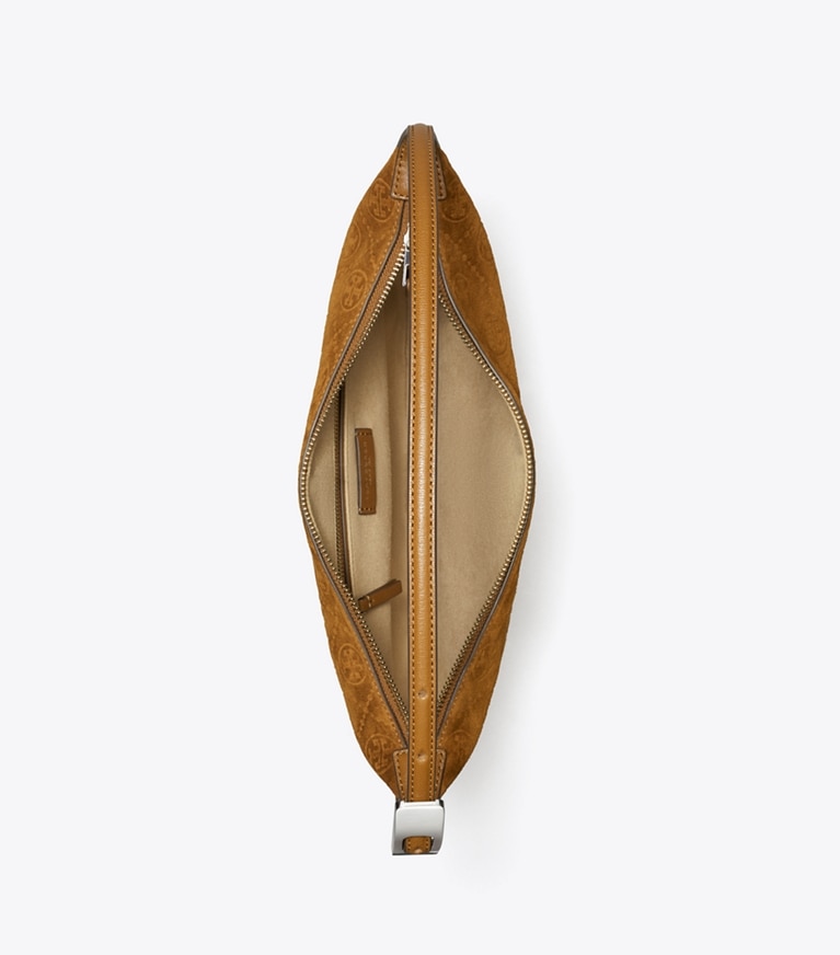 Tory Burch designer schultertaschen Kleine Balloon Bag aus Wildleder mit T-Monogramm in CHICORY BROWN angle