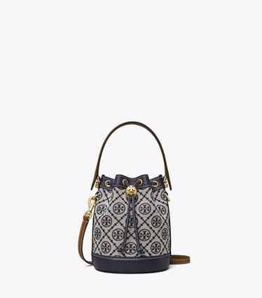 Tory Burch designer crossbody bags Kleine Beuteltasche aus Jacquard mit T-Monogramm in Tory Navy front