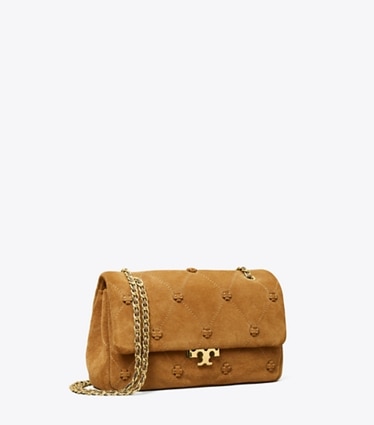 Tory Burch designer schultertaschen Kleine Bunny Knot Schultertasche aus Wildleder in Toffee angle