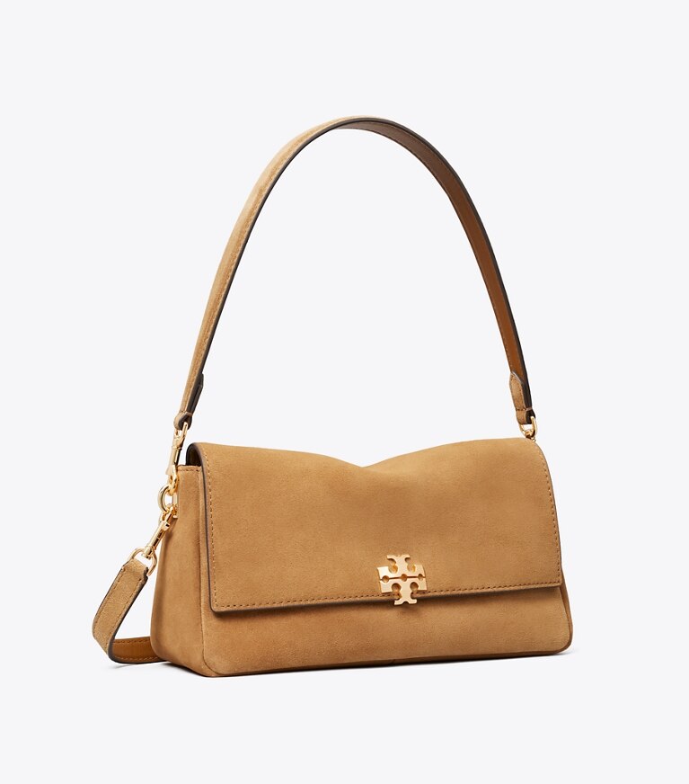 Tory Burch designer schultertaschen Kleine Charlie Schultertasche aus Wildleder in Toffee angle