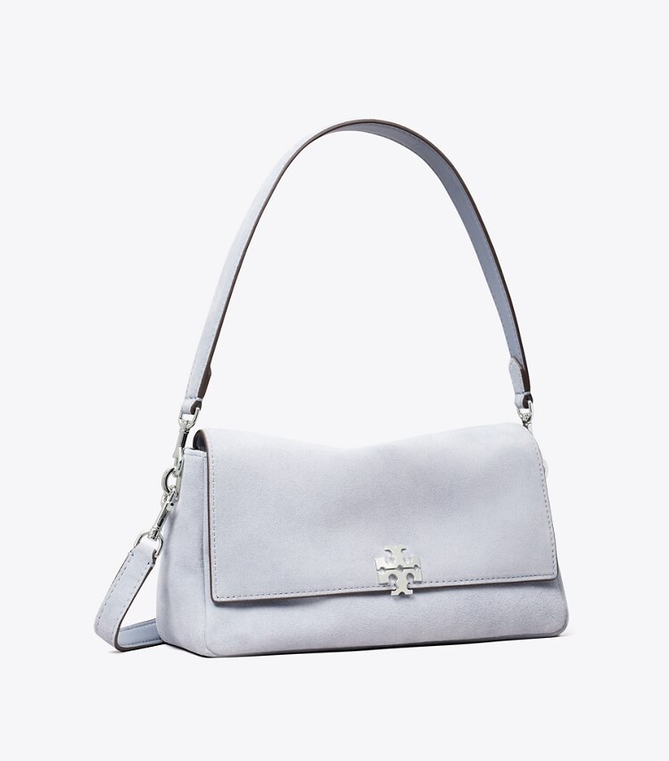 Tory Burch designer schultertaschen Kleine Charlie Schultertasche aus Wildleder in Light Blue angle