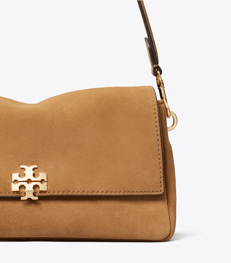 Tory Burch designer schultertaschen Kleine Charlie Schultertasche aus Wildleder in Toffee detail