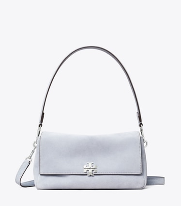 Tory Burch designer schultertaschen Kleine Charlie Schultertasche aus Wildleder in Light Blue front